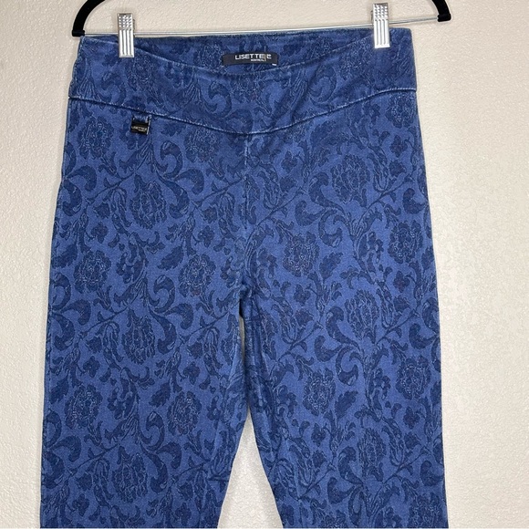 Lisette of Montreal Blue Floral Mid-Rise Tummy Panel Leggings, Size 8 - Picture 3 of 8